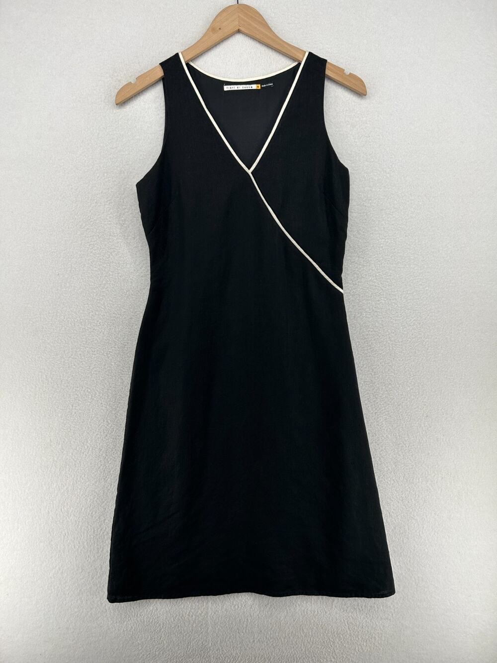 FIORI DI ZUCCA Dress 6 Linen Silk Lined Surplice V-Neck A-Line Sleeveless Black